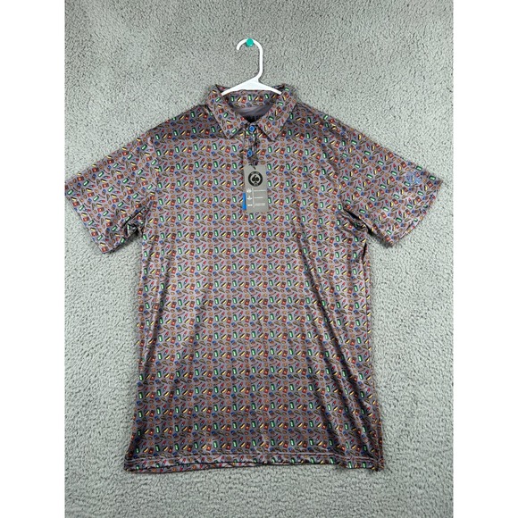 Pins & Aces Other - Pins & Aces Mens Performance Golf Polo Shirt Medium M All Over Print NWT